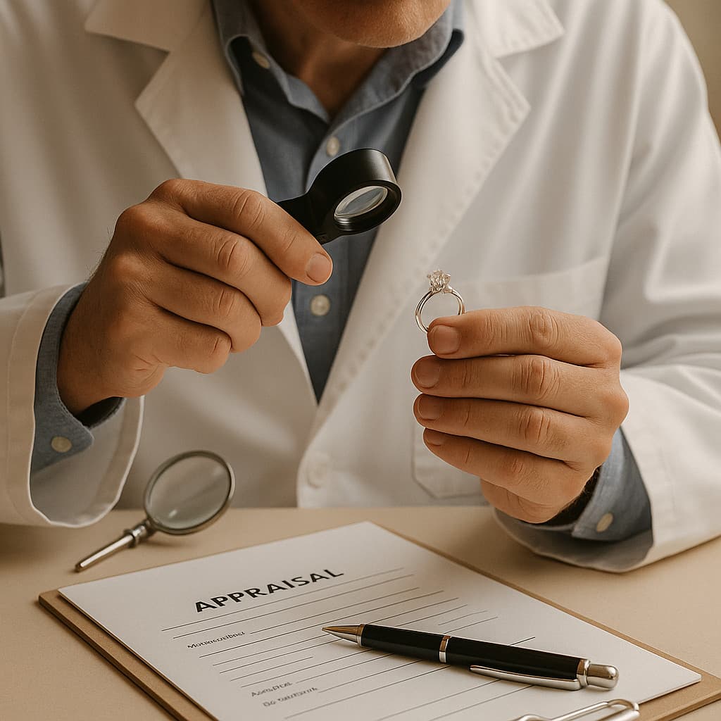 Certified gemologist conducting jewelry appraisal