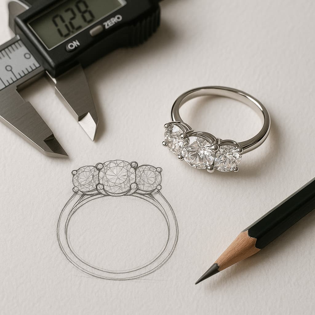 Custom jewelry design process - designer creating bespoke engagement ring