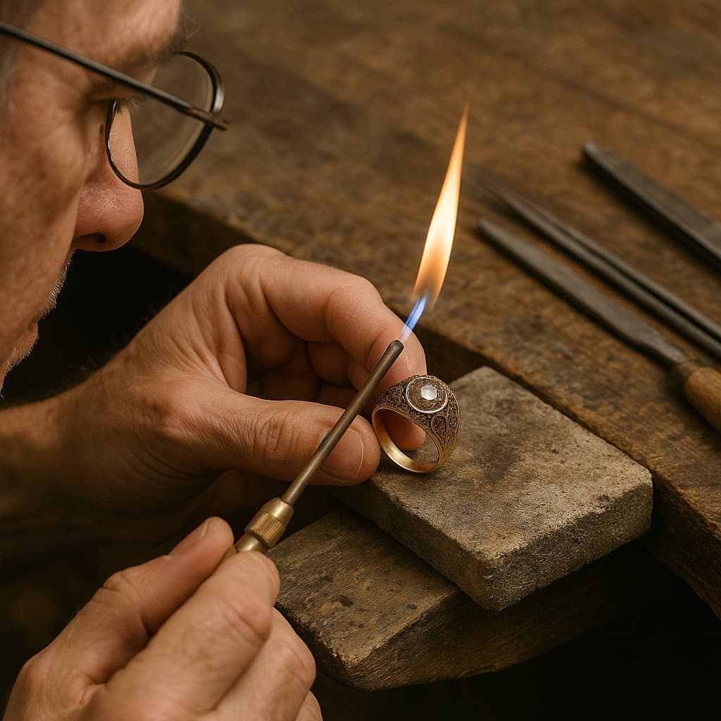 Master jeweler working on jewelry repair
