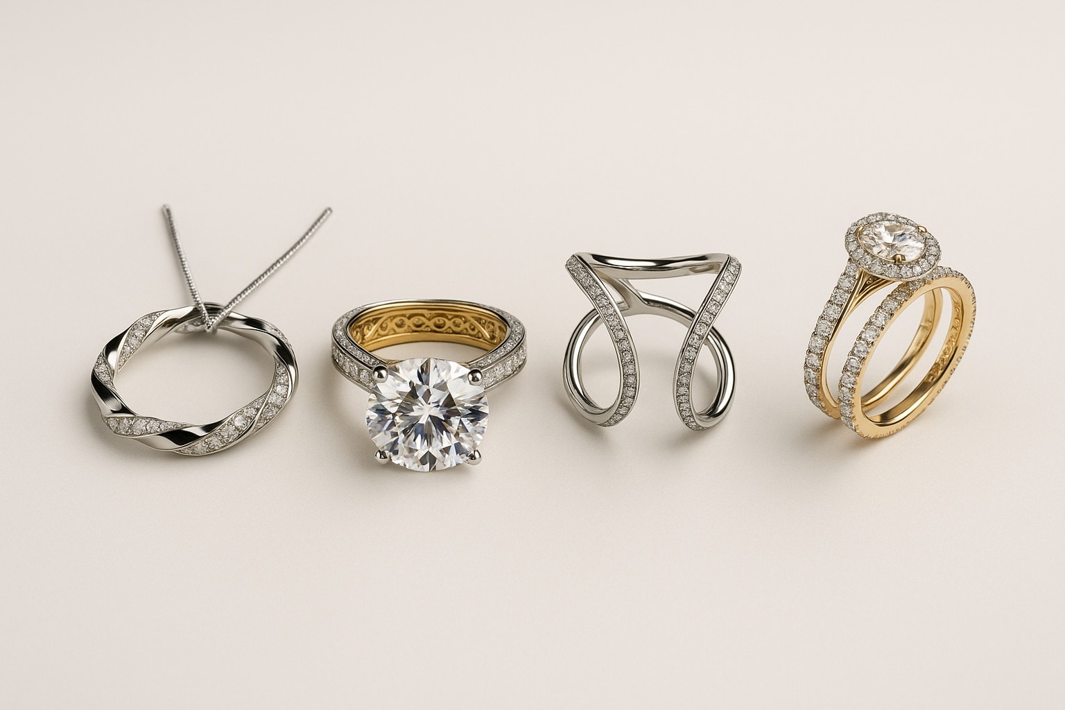 Luxury jewelry collection featuring engagement rings and fine jewelry